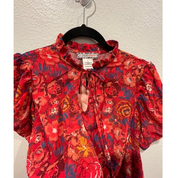 A. CALIN BY FLYING TOMATOE Red Ruffled Shoulder Mini Dress - Picture 5 of 10